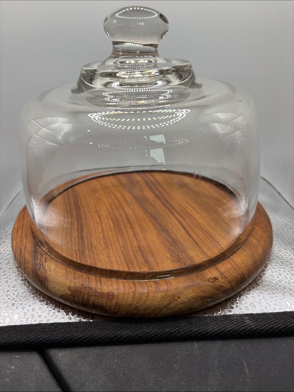 Glass Dome Cheese Server with Teakwood